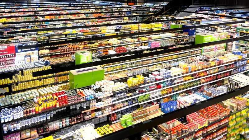 Market rafında ürün etiketleri